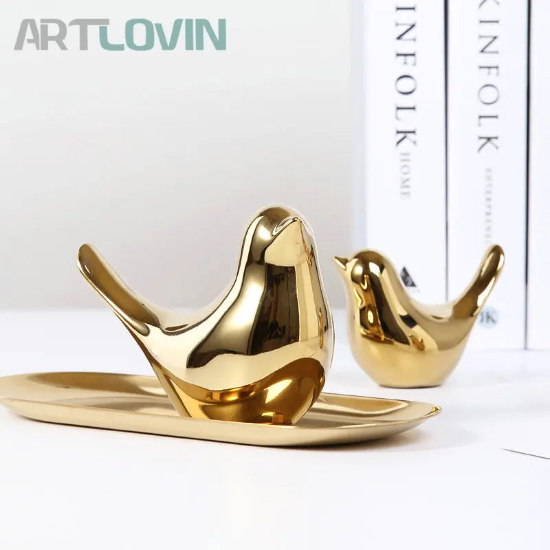 Modern Creative Gold Ceramic Bird