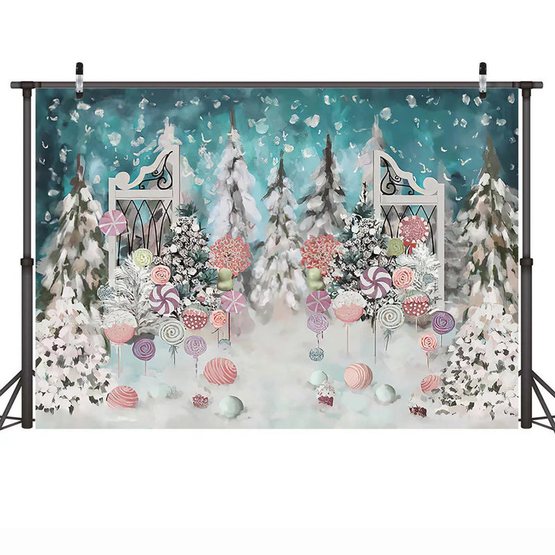 Lollipop Winter Wonderland Photography Backdrop