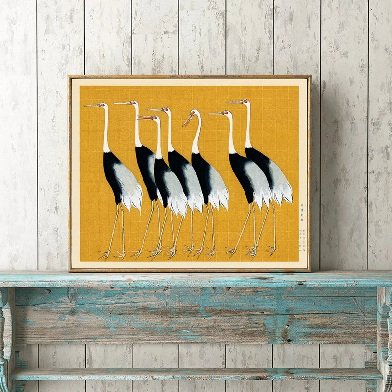 Canvas Painting Vintage Wall Art Yellow Birds