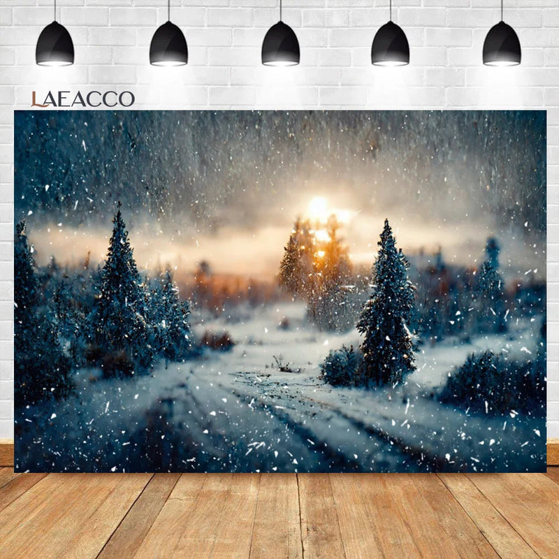 Laeacco Winter Dusk Forest Wonderland